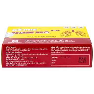 Thuốc Ho Bổ Phế Nam Hà Ngậm tiêu đờm, bổ phổi, sát trùng họng (2 vỉ x 12 viên)