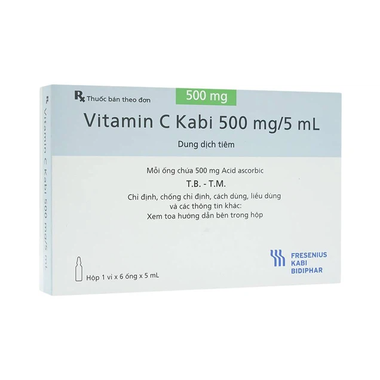 Thuốc tiêm Vitamin C Kabi 500mg/5ml phòng và điều trị bệnh Scorbut (1 vỉ x 6 ống )