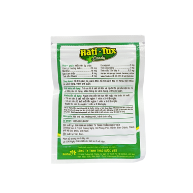 Viên ngậm Hati – Tux Candy hỗ trợ giảm ho, giảm đờm, khàn tiếng, viêm phế quản (20 gói)