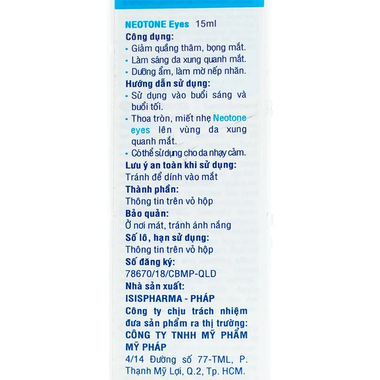 Kem IsisPharma Neotone Eyes giúp giảm quầng thâm, bọng mắt, dưỡng ẩm (15ml)