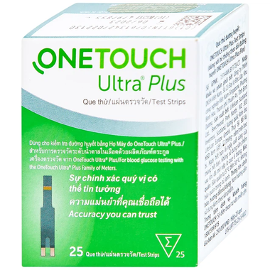 Que thử đường huyết Onetouch Ultra Plus Test Strips dùng để đo chỉ số đường huyết người bệnh tiểu đường (25 cây)