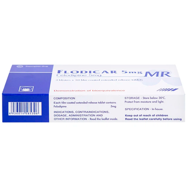 Thuốc Flodicar MR 5mg Pymepharco là sản phẩm của Công ty Cổ phần Pymepharco có thành phần chính là Felodipin dùng điều trị tăng huyết áp và dự phòng cơn đau thắt ngực ổn định