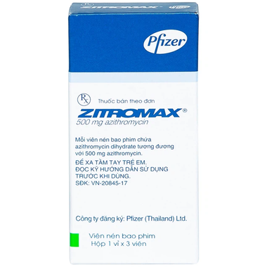 Thuốc Zitromax 500mg Điều Trị Các Chứng Nhiễm Khuẩn (Hộp 1 Vỉ X 3 Viên)