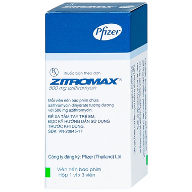 Thuốc Zitromax 500mg Điều Trị Các Chứng Nhiễm Khuẩn (Hộp 1 Vỉ X 3 Viên)