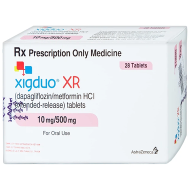 Thuốc Xigduo XR 10mg/500mg cải thiện kiểm soát đường huyết (4 vỉ x 7 viên)