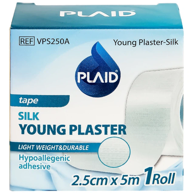 Băng keo cuộn lụa Young Plaster-Silk 2.5cm x 5m Young Chemical cố định ống truyền dẫn, dán lên gạc cố định vết thương (1 cuộn)