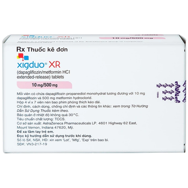 Thuốc Xigduo XR 10mg/500mg cải thiện kiểm soát đường huyết (4 vỉ x 7 viên)
