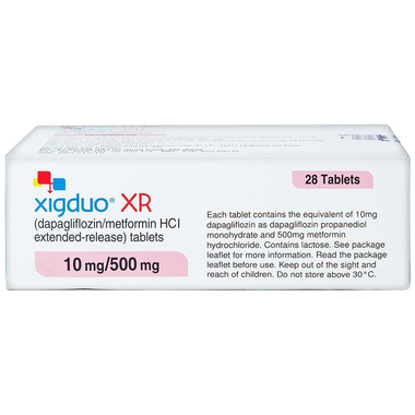 Thuốc Xigduo XR 10mg/500mg cải thiện kiểm soát đường huyết (4 vỉ x 7 viên)