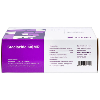 Thuốc Staclazide 60 MR Stella điều trị đái tháo đường tuýp 2 (6 vỉ x 10 viên)
