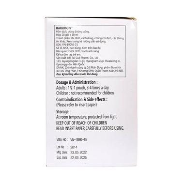 Hỗn dịch Barudon hỗ trợ giảm đau nhanh trong viêm dạ dày, loét dạ dày - tá tràng (Hộp 20 gói )