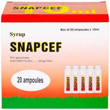 Siro Snapcef 16mg/10ml bổ sung kẽm, tăng cường sức đề kháng (20 ống x 10ml)
