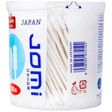 Tăm bông kháng khuẩn Jomi 100% cotton vệ sinh tai, mũi (200 que)