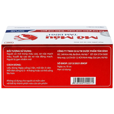Thực phẩm bảo vệ sức khỏe Mỡ máu Tâm Bình (60 viên)