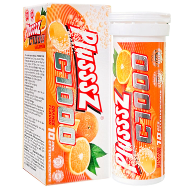 Thực phẩm bảo vệ sức khỏe Plusssz C1000 vitamin orange flavoured sugar free (10 viên)