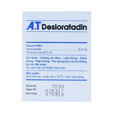 Thuốc A.T Desloratadin 2.5mg An Thiên giảm viêm mũi dị ứng, nổi mày đay mạn tính (30 ống x 5ml)
