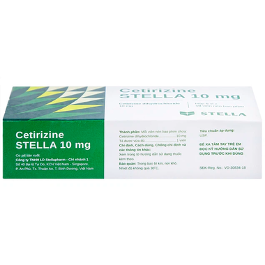 Thuốc Cetirizine Stella 10mg giảm viêm mũi dị ứng, mày đay (5 vỉ x 10 viên)