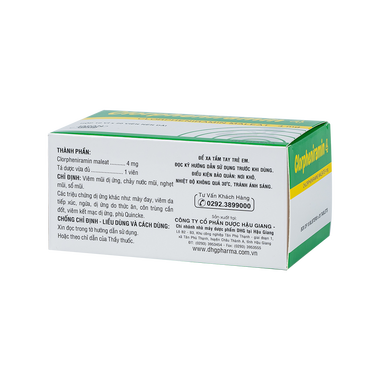 Thuốc Clorpheniramin 4 DHG điều trị viêm mũi dị ứng, chảy nước mũi