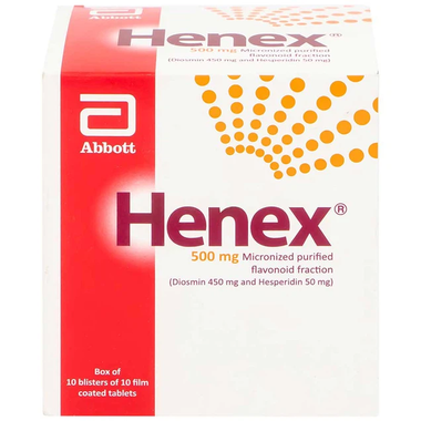 Thuốc Henex 500mg điều trị suy tĩnh mạch - mạch bạch huyết, cơn trĩ cấp (10 vỉ x 10 viên)