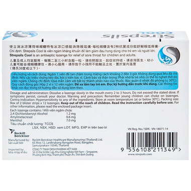 Viên ngậm Strepsils Cool Reckitt Benckiser điều trị viêm họng
