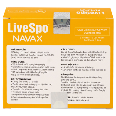 Dung dịch vệ sinh tai, mũi, họng Livespo Navax 5ml giảm sổ mũi, viêm tai, viêm xoang (5 ống x 5ml)