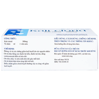 Thuốc Kali Clorid 500mg phòng và điều trị các chứng giảm kali huyết (Hộp 100 viên)