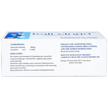 Thuốc Kali Clorid 500mg phòng và điều trị các chứng giảm kali huyết (Hộp 100 viên)