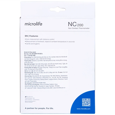 Nhiệt Kế Hồng Ngoại Đo Trán Microlife NC200 Không Cần Tiếp Xúc, Cho Kết Quả Sau 1 Giây