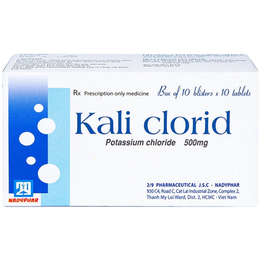 Thuốc Kali Clorid 500mg phòng và điều trị các chứng giảm kali huyết (Hộp 100 viên)