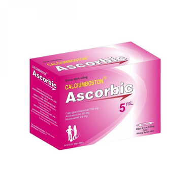 Dung dịch uống Calciumboston Ascorbic 5ml điều trị các tình trạng thiếu vitamin C, Vitamin PP và Canxi