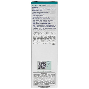 Kem Isis Pharma Secalia AHA dưỡng ẩm, làm mềm, giảm khô da, giảm kích ứng (200ml)