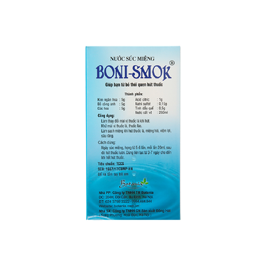 Nước súc miệng Boni-Smok làm thay đổi mùi vị thuốc lá khi hút, giúp bạn sớm bỏ thuốc lá (250ml)