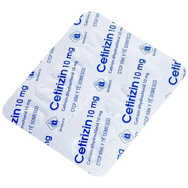 Thuốc Cetirizin 10mg hỗ trợ điều trị viêm mũi dị ứng, mày đayThuốc Cetirizin 10mg hỗ trợ điều trị viêm mũi dị ứng, mày đay