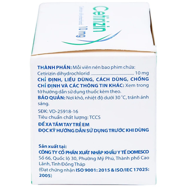 Thuốc Cetirizin 10mg hỗ trợ điều trị viêm mũi dị ứng, mày đay