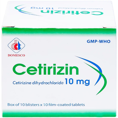 Thuốc Cetirizin 10mg hỗ trợ điều trị viêm mũi dị ứng, mày đay