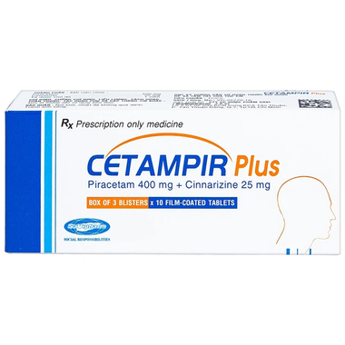 Viên nén Cetampir Plus 400mg/25mg SaVipharm điều trị rối loạn thiểu năng vỏ não, động kinh, giảm trí nhớ (3 vỉ x 10 viên)