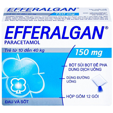 Bột sủi Efferalgan 150mg hỗ trơ điều trị giảm đau, hạ sốt (Hộp 12 gói)