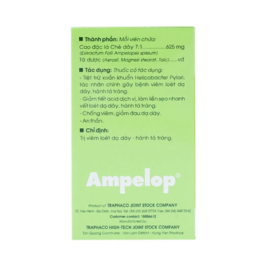 Thuốc Ampelop 625mg điều trị viêm loét dạ dày, hành tá tràng (9 vỉ x 10 viên)