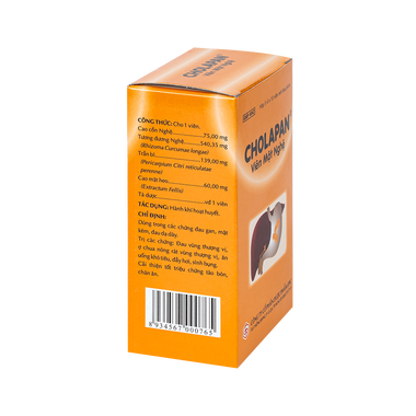 Viên mật nghệ Cholapan OPC điều trị các chứng gan đau, mật kém, đau dạ dày (5 vỉ x 10 viên)