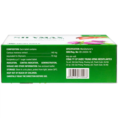 Thuốc Silymax Mediplantex hỗ trợ điều trị viêm gan do virus, xơ gan, tổn thương gan (4 vỉ x 15 viên)