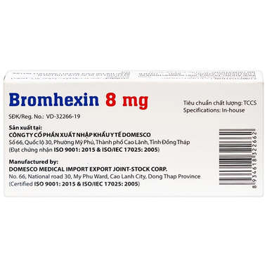 Bromhexin Domesco 8mg tan đàm trong bệnh lý hô hấp (3 vỉ x 10 viên)