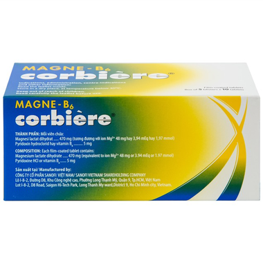 Viên nén Magne-B6 Corbiere Sanofi điều trị thiếu magnesi riêng biệt hay kết hợp (5 vỉ x 10 viên)
