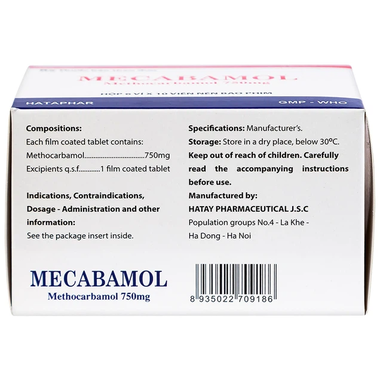 Viên nén Mecabamol 750mg điều trị các bệnh lý cơ xương cấp tính (6 vỉ x 10 viên)