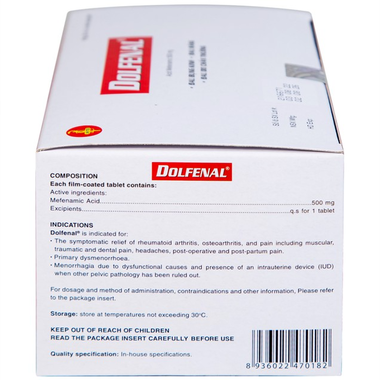 Thuốc Dolfenal hỗ trợ giảm đau bụng kinh, đau răng, đau do chấn thương (Hộp 100 viên)