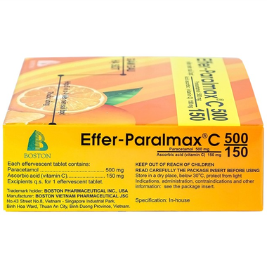 Viên sủi Effer-Paralmax C 500/150 Boston giảm đau, hạ sốt (5 vỉ x 4 viên)