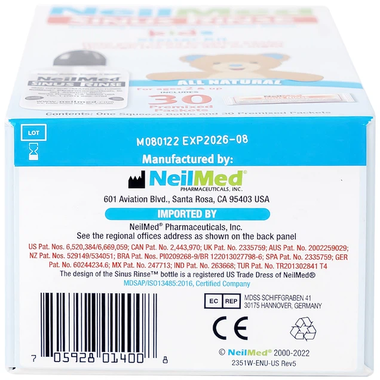Bộ vệ sinh mũi NeilMed Sinus Rinse Kids vệ sinh mũi xoang cho trẻ (1 bình + 30 gói)