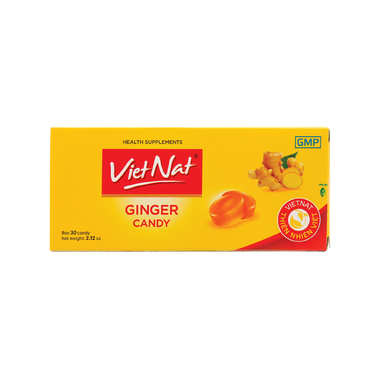 Thực phẩm bảo vệ sức khỏe: VietNat® kẹo gừng (30 viên) có thành phần là cao gừng và tinh dầu gừng giúp làm ấm tỳ vị, hỗ trợ giảm nôn và các triệu chứng ăn không tiêu đầy hơi