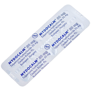 Thuốc Mydocalm 50mg điều trị triệu chứng co cứng cơ sau đột quỵ (3 vỉ x 10 viên)
