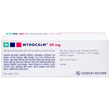 Thuốc Mydocalm 50mg điều trị triệu chứng co cứng cơ sau đột quỵ (3 vỉ x 10 viên)