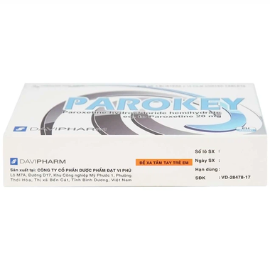 Thuốc Parokey 20mg DaViPharm điều trị trầm cảm, rối loạn ám ảnh cưỡng bức (3 vỉ x 10 viên)