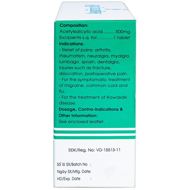 Thuốc Aspirin pH8 giảm cơn đau nhẹ và vừa, hạ sốt (20 vỉ x 10 viên)